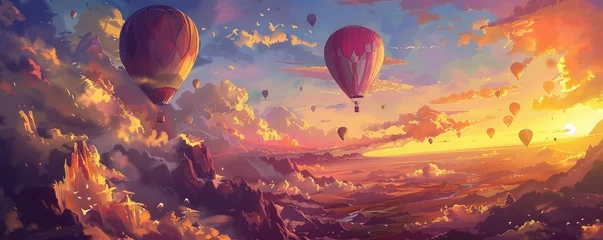 Poster Hot air Balloons over the Mountain Dessert  © Jusmin