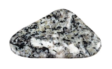 specimen of natural tumbled foyaite rock cutout