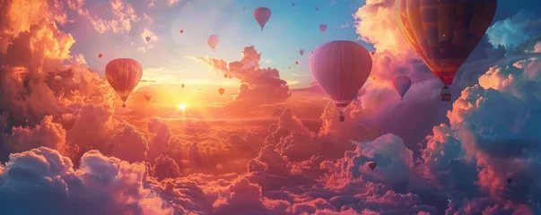 Fotobehang Hot air Balloons over the Mountain Dessert  © Jusmin