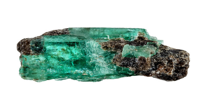 specimen of natural raw emerald crystal cutout