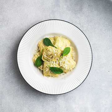 Ravioli with ricotta and spinach, italian cuisine, top view