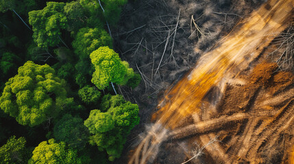 Aerial view of a forest fire in the middle of the forest
