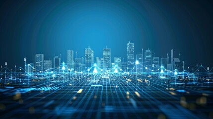 Futuristic smart cityscape panorama  eco skyscrapers and towers in 3d scene illustration