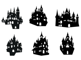 set of halloween house decoration clip art silhouette.haunted scary house vector illustration isolated on white background