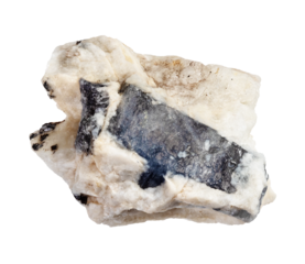 natural raw blue corundum sapphire in rock cutout