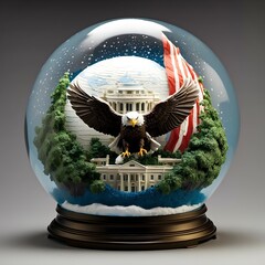 The American eagle, the White House, and the American flag inside a glass crystal