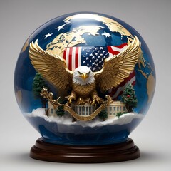 The American eagle, the White House, and the American flag inside a glass crystal