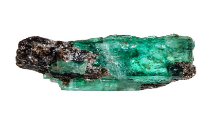 specimen of natural rough emerald crystal cutout