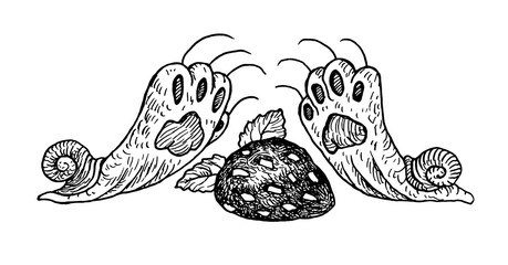 Cats and strawberry  hand print of a cat's paw tattoo print linear hand graphics 