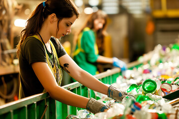 women sorting trash for concept recycle and reuse 