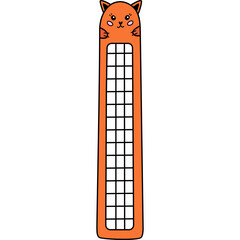 Hand drawn doodle of kawaii bookmark with face of cat for kids. Stationery for books and reading with kitty. Bookmark with cute animal. Vector clipart with outline of back to school supply.