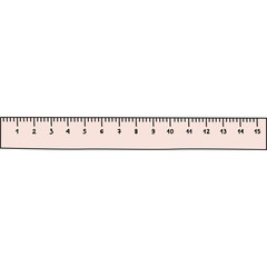 Cute hand drawn long plastic ruler in doodle style. Tool for drawing and measurement. School supply and stationery for kids, study, education and work. Vector clipart isolated on white background.