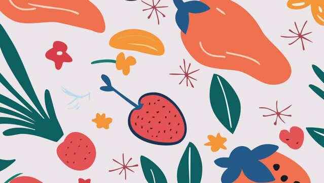 A seamless pattern of fruits. Loop Background Animation