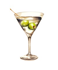 Fototapeta premium Watercolor illustration of a martini cocktail isolated on white background.