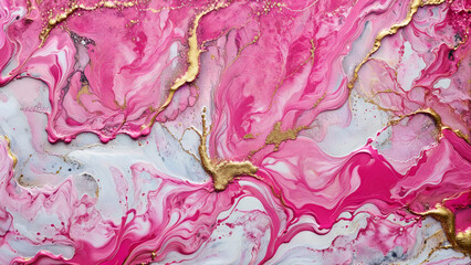 Obraz premium Ink Abstract: Rosy Pink Paint with Watercolor Stone and Liquid Marble Texture, Modern Gold Glitter Pink Design Splash - Design Template, Wallpaper, Background - Artistic Luxury for Creative Projects