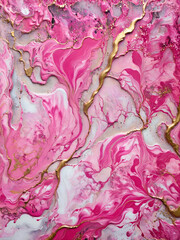 Obraz premium Ink Abstract: Rosy Pink Paint with Watercolor Stone and Liquid Marble Texture, Modern Gold Glitter Pink Design Splash - Design Template, Wallpaper, Background - Artistic Luxury for Creative Projects