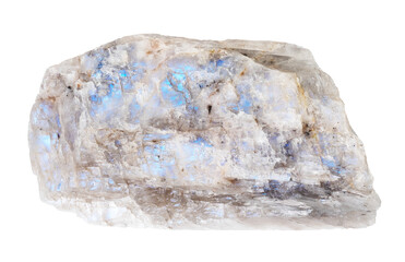 natural raw belomorite moonstone mineral cutout