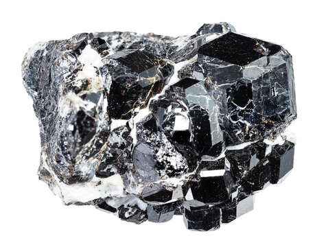 cluster of natural melanite black garnets cutout