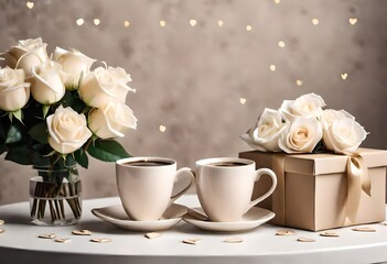Obraz na płótnie Canvas cup of coffee with roses