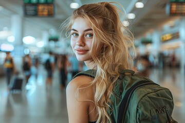 Reisefieber: Junge Frau wartet am Flughafen