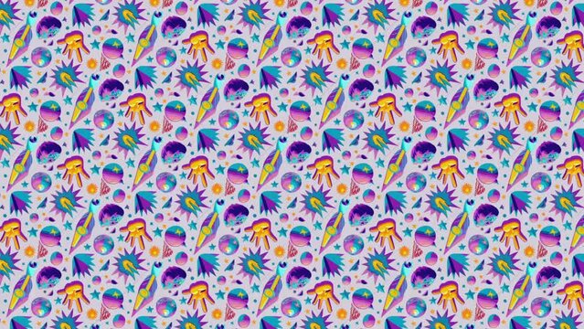 A seamless pattern of colorful flowers. Loop Background Animation