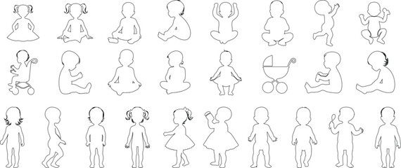 baby Line art showing baby, toddler, child, teen, adult, elderly stages. Perfect for education, parenting blogs, life cycle visuals