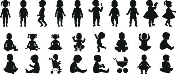 baby silhouette, playful, kids, black, shadow, figures, diverse, activities, parenting, blogs, child, care, websites, educational, content, toddler, sit, crawl, jump, dance, wave, stroller, toy