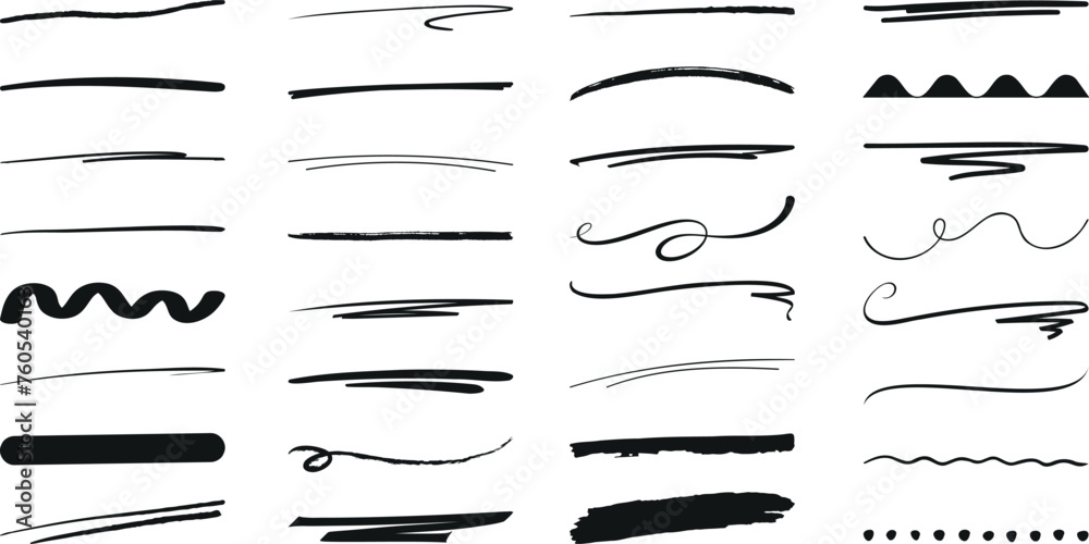 Fototapete black underline strokes vector set. hand drawn lines of various styles, perfect underlines for text 