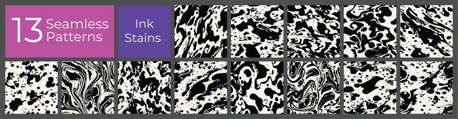 Fototapeta premium Geometric pattern set. Abstract liquid ink stain cover. Modern creative blot stain background.