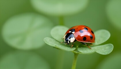 A Ladybug Resting On A Patch Of Clover Upscaled 3
