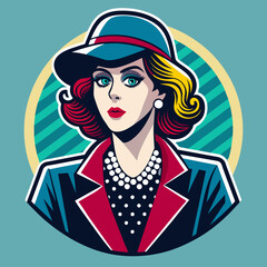Craft a retro-inspired t-shirt sticker featuring a stylish silhouette of a vintage fashionista adorned in classic attire