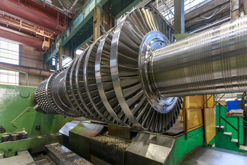 Closeup view of a steam turbine shaft.