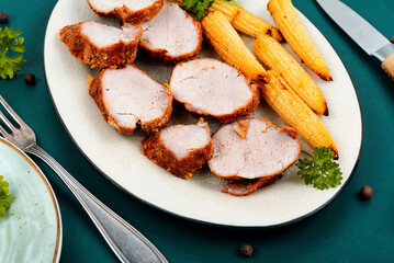 Baked pork slices.