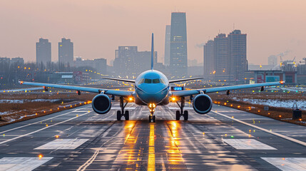 Civil aviation, a plane taxiing on the tarmac.