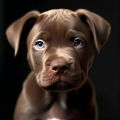 perro raza dogo, cachorro color marrón, retrato fondo negro - obrazy, fototapety, plakaty