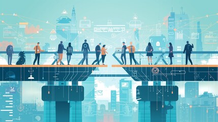 An AI-crafted bridge connecting employer and employee aspirations, exemplifying the role of technology in fostering a mutually beneficial HR relationship - obrazy, fototapety, plakaty