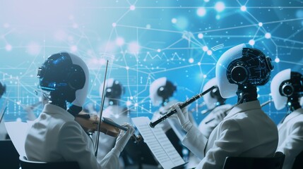 A digital symphony where HR professionals and AI algorithms harmonize, creating a melody of efficiency and innovation in orchestrating organizational success./ - obrazy, fototapety, plakaty