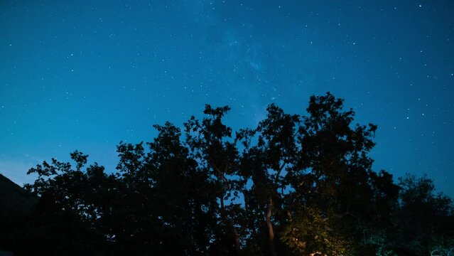Malibu Milky Way Galaxy and Stars Above Busy Sycamore Campground Santa Monica Mts NRA California USA Time Lapse