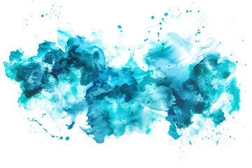 Turquoise and blue watercolor stains and smudges on white background. - obrazy, fototapety, plakaty