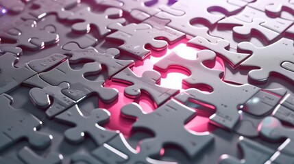 A futuristic jigsaw puzzle assembling seamlessly under the influence of AI, symbolizing the harmonious integration of technology into HR processes