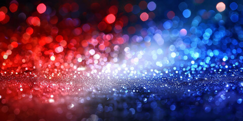 Abstract red white and blue glitter background with bokeh lights, red blue glitter sparkle on dark background, blue red  circle bokeh, defocused, banner - obrazy, fototapety, plakaty