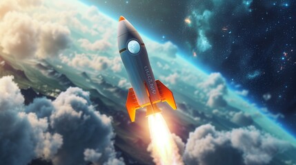 An AI-guided rocket launching into the realm of talent acquisition, propelling HR practices to new heights with precision and innovation - obrazy, fototapety, plakaty