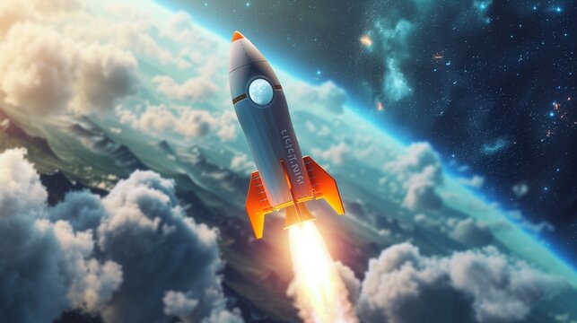 An AI-guided rocket launching into the realm of talent acquisition, propelling HR practices to new heights with precision and innovation