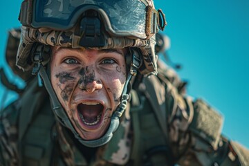 Close-up of an Airborne Paratrooper Prepared for Military Skydiving - obrazy, fototapety, plakaty