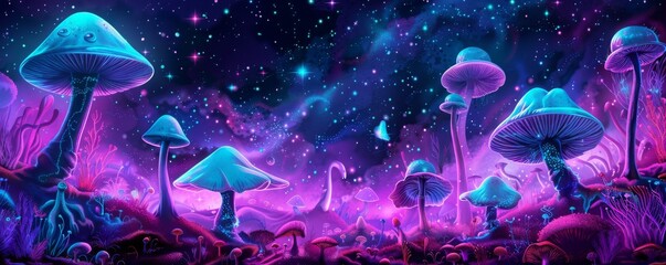 Neon Mushroom - obrazy, fototapety, plakaty