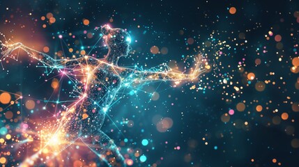 A dynamic dance of data particles forming the foundation of an agile and adaptive HR system, driven by AI for optimal organizational responsiveness.