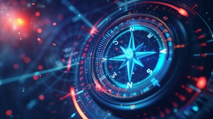 A futuristic compass recalibrating HR strategies in real-time, guided by AI algorithms to adapt to the ever-changing landscape of workforce dynamics