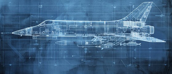 Wall-sized blueprint showcasing a state-of-the-art rocket-aircraft design
