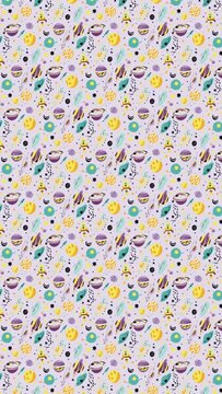 A seamless pattern of planets, stars, and rockets. Loop Background Animation