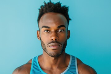 Close-up studio portrait of a man with a sporty, athletic look